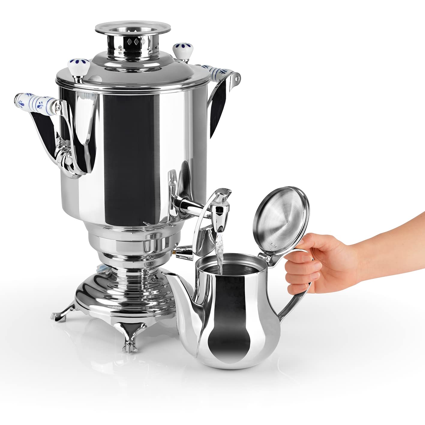 BEEM ROMANOV + Samowar - 5 l | Edelstahl | Türkischer Teekocher elektrisch | 1800 W| 1,3 l Edelstahl-Teekanne mit Sieb | 5 l Wasserkocher | NEU: Dispenser mit Einhand-Bedienung, 07344