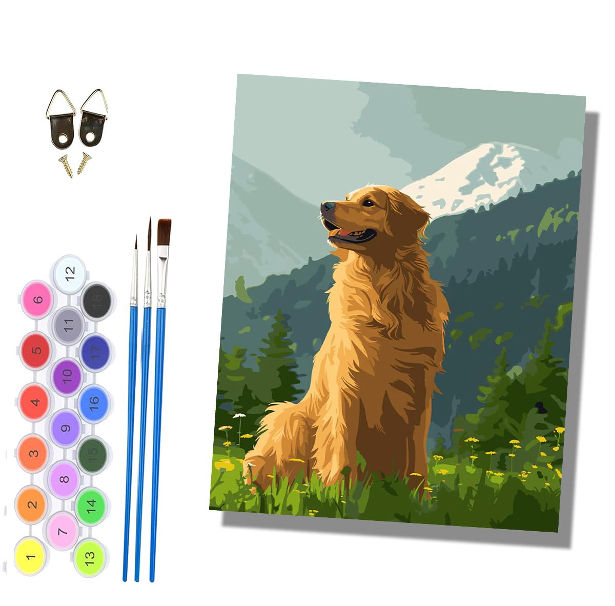 HONGPZH Paint by Numbers for Adults and Beginner Painting by Number Kits On Canvas Without Frame Painting Acrylic Paints Home Wall Decor 40x50cm/16x20in Forest Golden Retriever