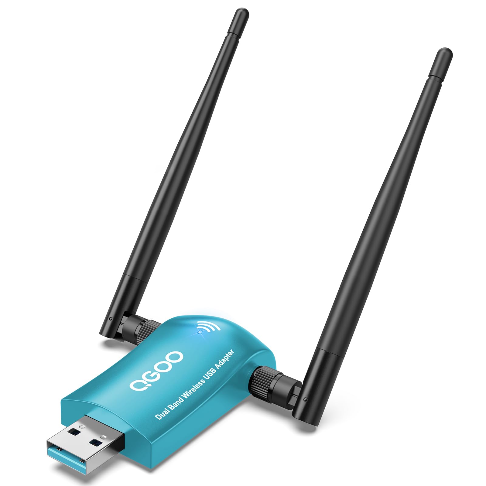 Wireless WiFi Adapter for PC - QGOO AC1300Mbps USB 3.0 Dual Band 2.4G/400Mbps 5G/867Mbps Network Dongle with 5dBi High Gain Dual Antennas for Desktop Laptop PC, Support with Windows11/10/8/7, Green