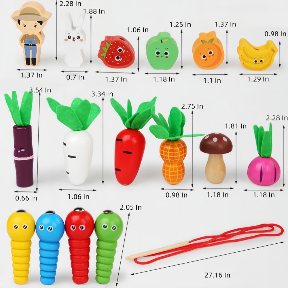 Wooden Multi-Functional Fruit and Vegetable Cart, Hammer Xylophone Toy Sorting and Stacking Toys, Wooden Montessori Toys for 3-6 Year Old