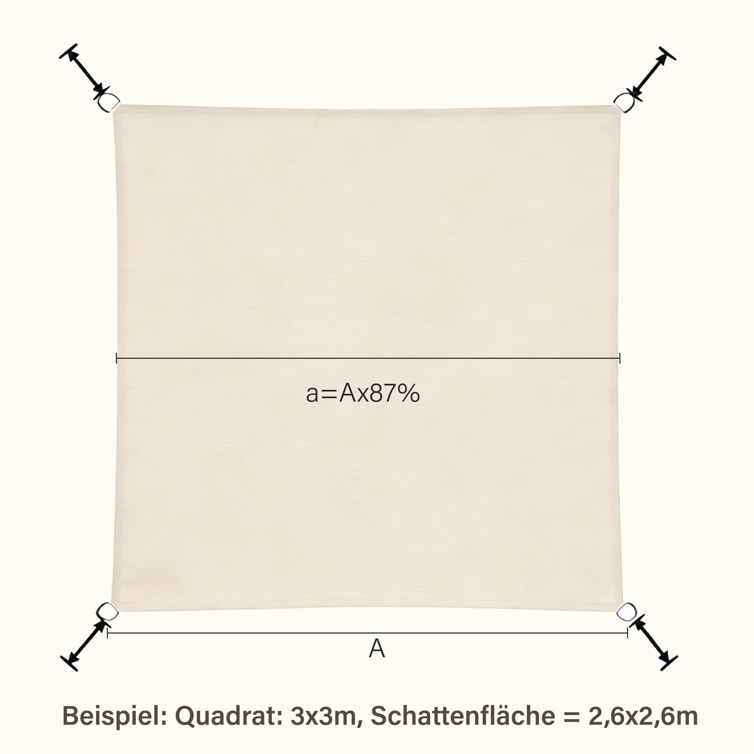 Tenda da Sole per Esterno Impermeabile Quadrata 3 x 3 m Vela Parasole con Occhielli per Giardino Piscina Balcone