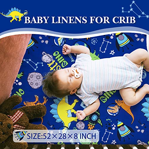Uomny Crib Bedding Sets For Boys 3 Piece Dinosaur Space Baby Nursery Bedding Sets Toddler Pillowcase Crib Comforter And Fitted Crib Sheet Kids Bedding Set Blue #TOP1