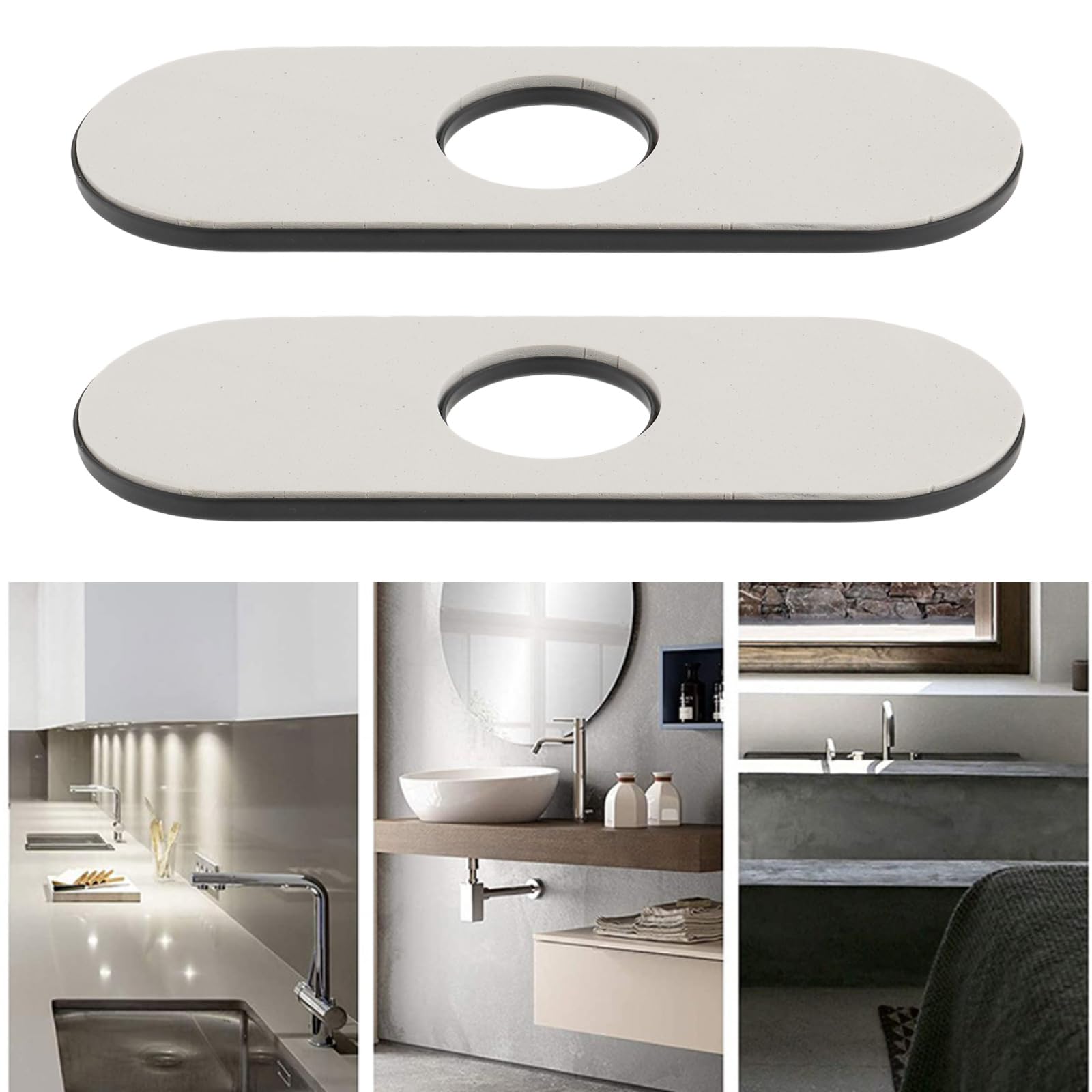 Briny River 2Pcs Kitchen Sink Faucet Hole Cover 304 Stainless Steel Sink Decorative Cover Tap Deck for 1 or 3 Hole Kitchen 160x35x6mm Black - Image 3
