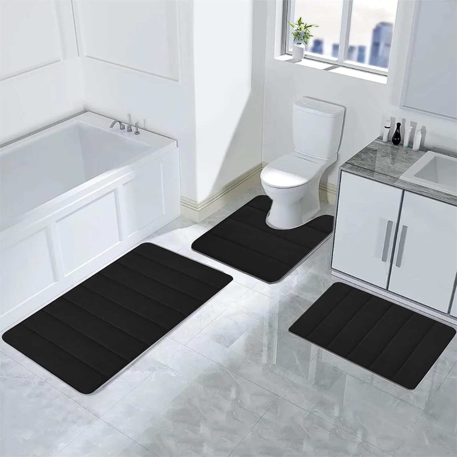 ZSZOOBFD Bathroom Mats Sets 3 Piece Superfine Fiber Bath Mat Durable Pedestal Set Non Slip Soft Absorbent Toilet Bathroom Mats Sets,001