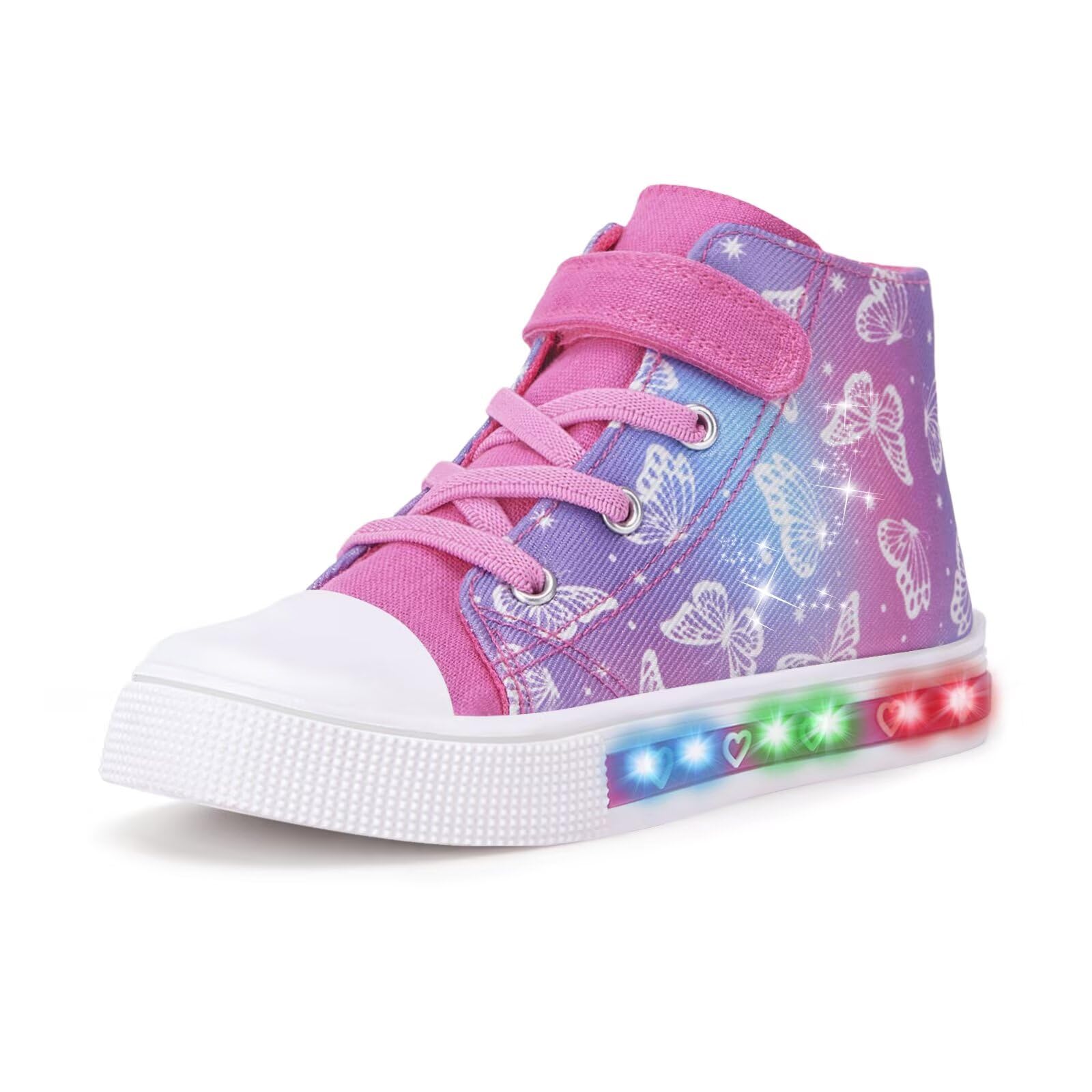 FUNCOO PLUS Boys Girls Light Up Sneakers Toddler Kids High Top Canvas Shoes