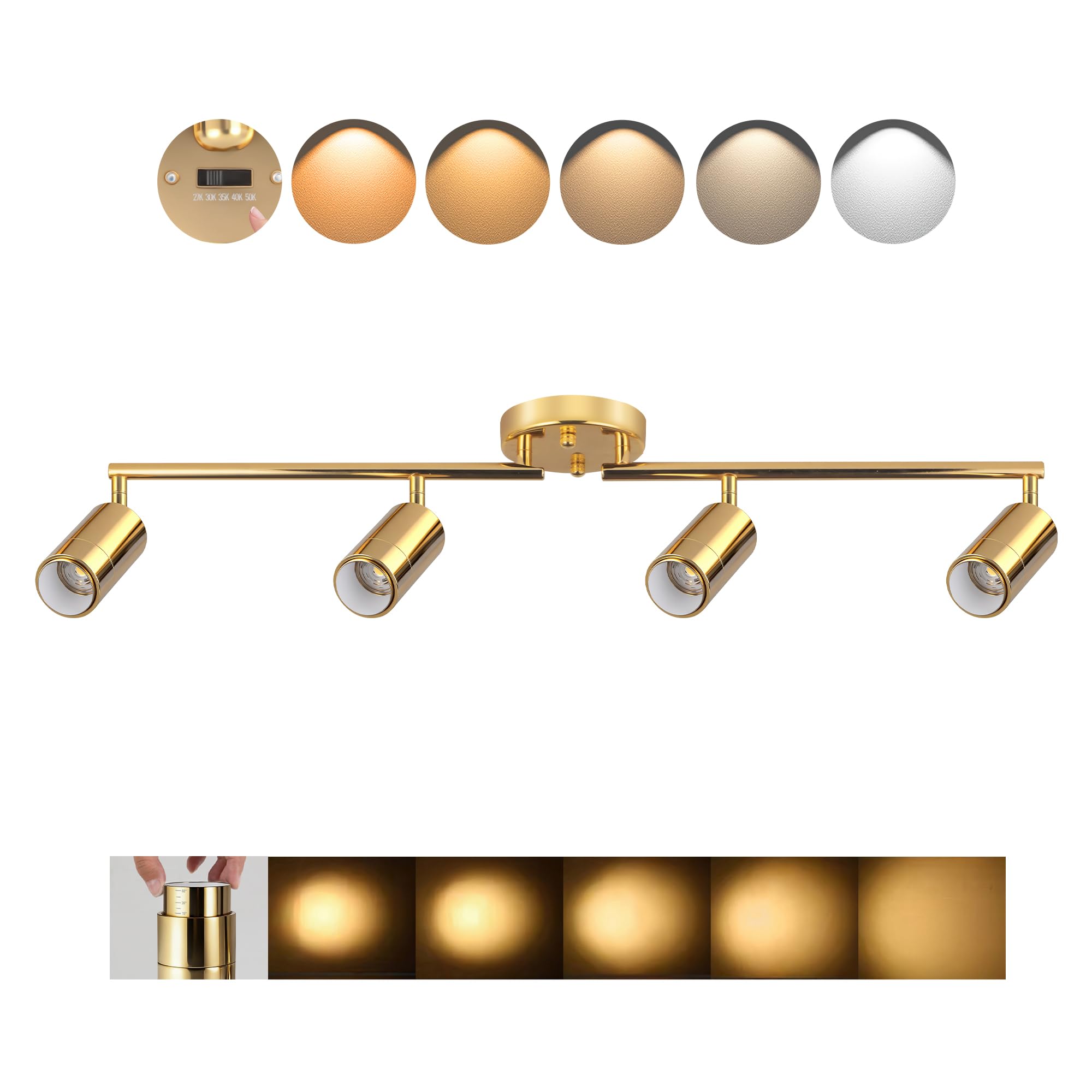LED Track Lighting Kit 48W Track Light,Flexibly Rotatable Head(Gold)