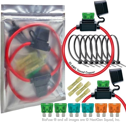 Miniatura 9 de Portafusibles en línea ATO estándar 10 AWG Kit de 30 piezas 2 soportes impermeables, fusibles (2 cada uno) 10A 15A 20A 25A 30A 35A 40A, 4 conectores