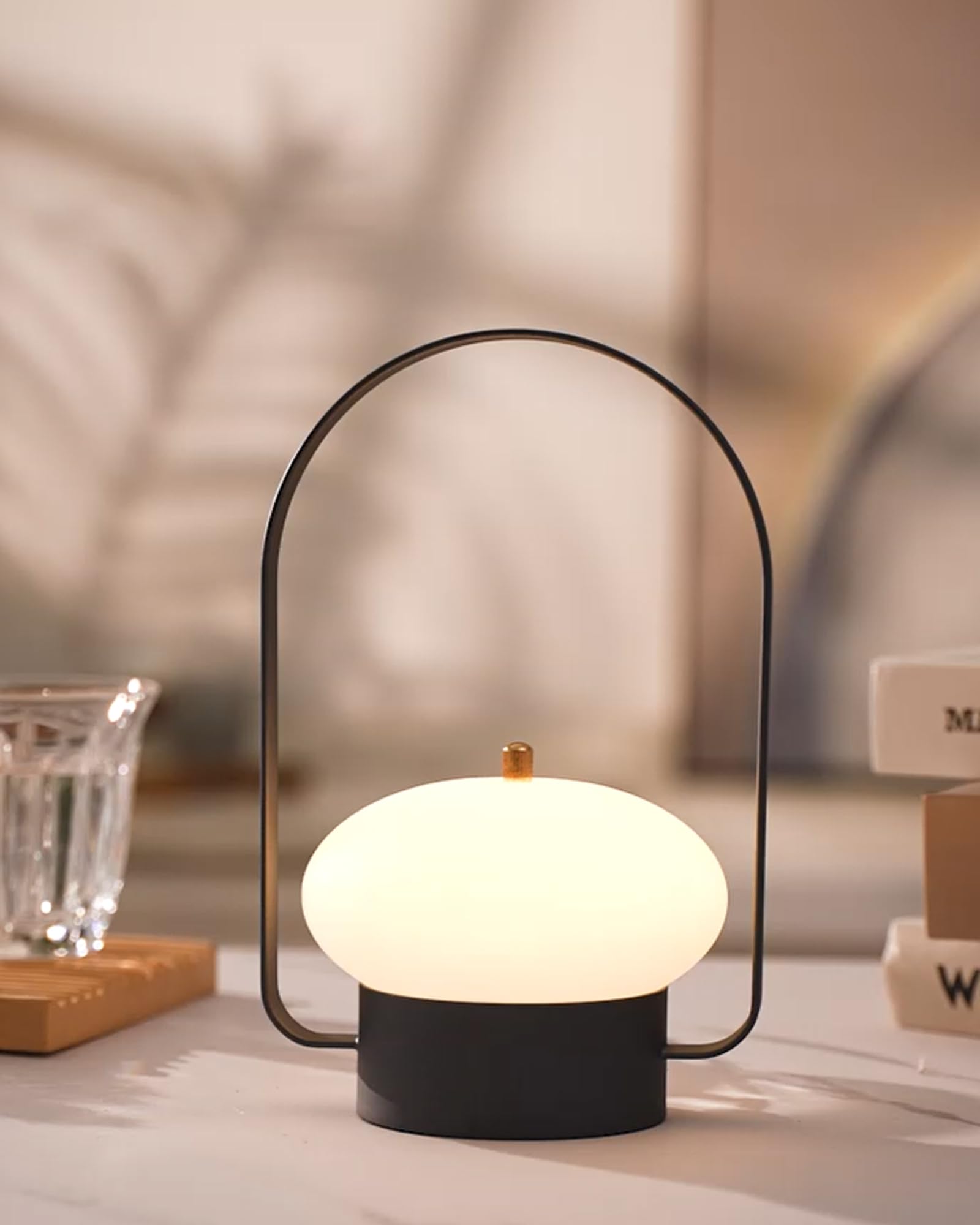 FaithorsePortable Lantern Table Lamp, Battery Operated Nightstand Lamp Cordless Night Light Rechargeable Outdoor Lamp for Bedroom, Living Room, Camping