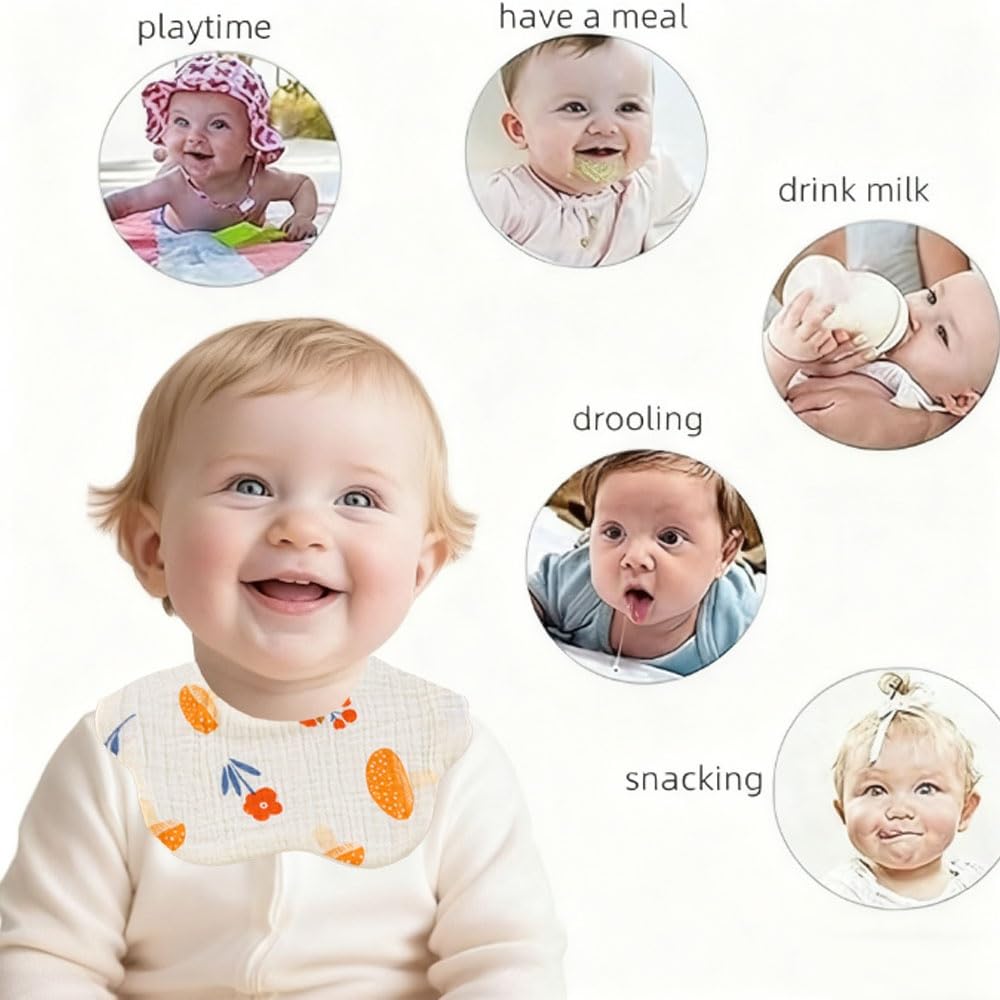 Oaygat 8-Pack Baby Drool Bibs Newborn Bibs 6 Layer Muslin Waterproof Newborn Feeding Bib Soft and Absorbent Bandana Bib with Adjustable Snaps Cotton Baby Infant Teething Bib - Image 2