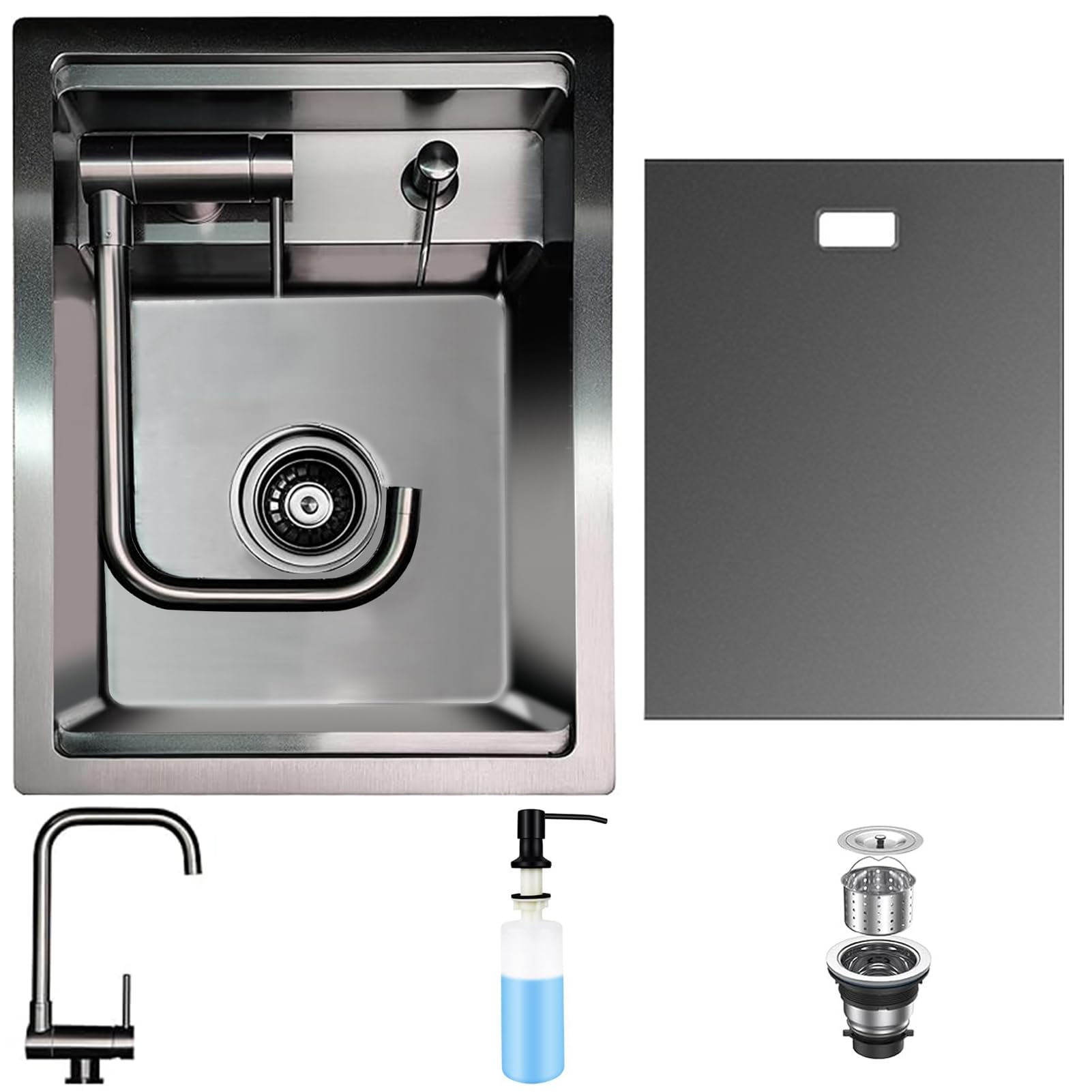 Fregadero De Cocina Con Tapa Fregadero Oculto De Acero Inoxidable Nakajima Invisible Lavabo Pequeño De Una Sola Ranura (35x45cm)