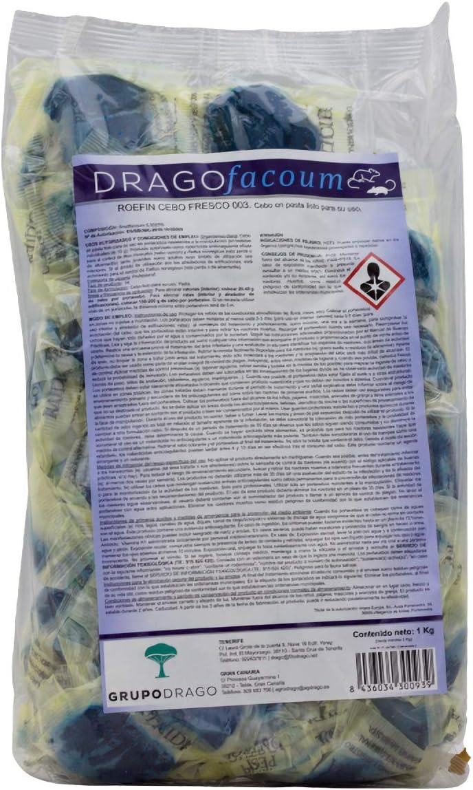 Drago Raticida Profesional para Exteriores contra Ratas y Ratones Azul Cebo Fresco anticoagulante de acción rápida 1 kg