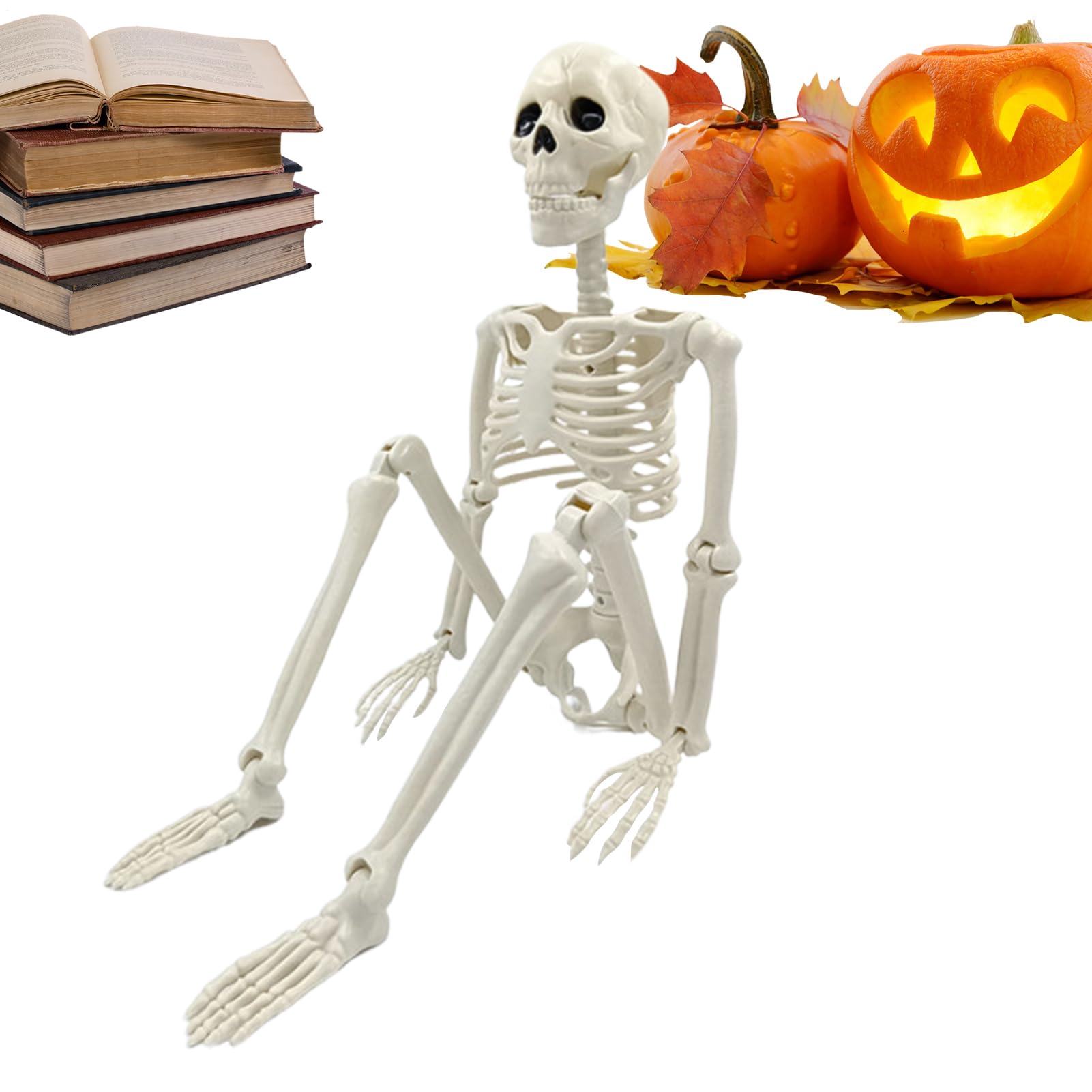 Dekoracja szkieletu – naturalnej wielkości Halloween szkielet dekoracja z ruchomymi przegubami – straszna czaszka ozdoba na grób do domu duchów, ogrodu, dekoracja stołu, na imprezę