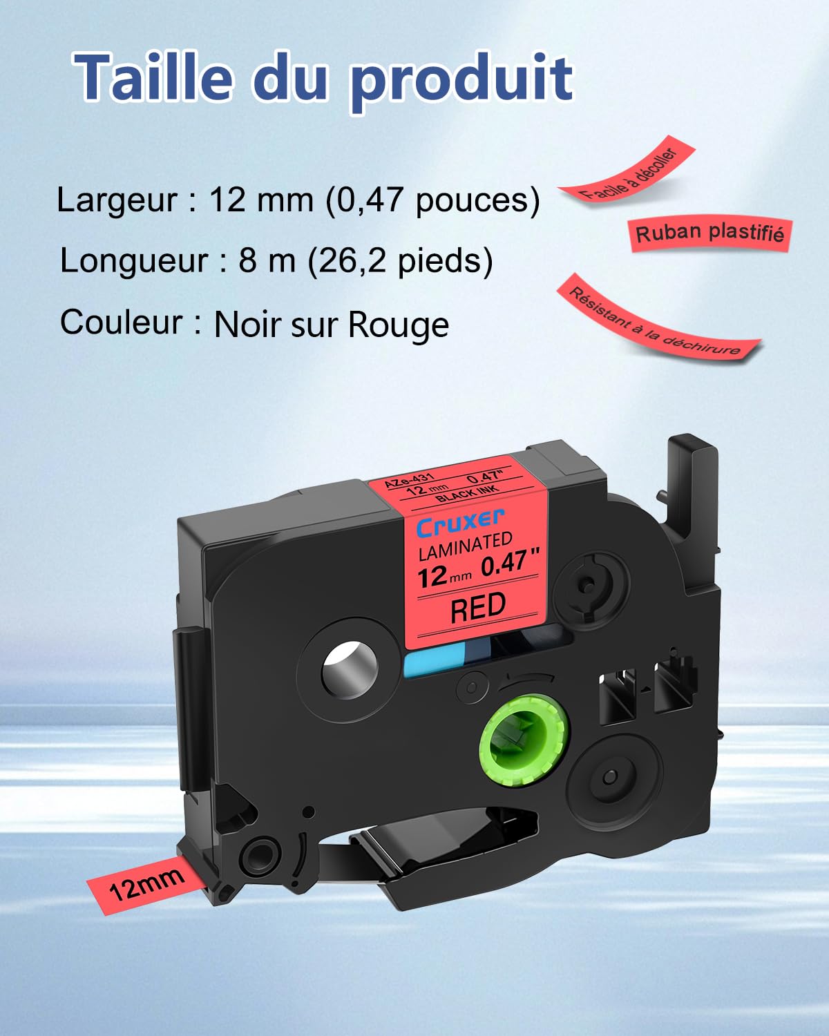 Cruxer Lot de 100 Compatible TZe-431 pour P-touch Noir sur Rouge 12 mm