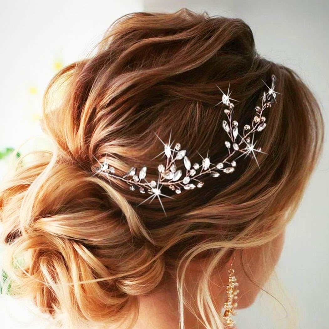 Rhinestone Bride Wedding Hair Vine Silver Crystal Hair Piece Bridal Hair Accessories for Women - Image 3