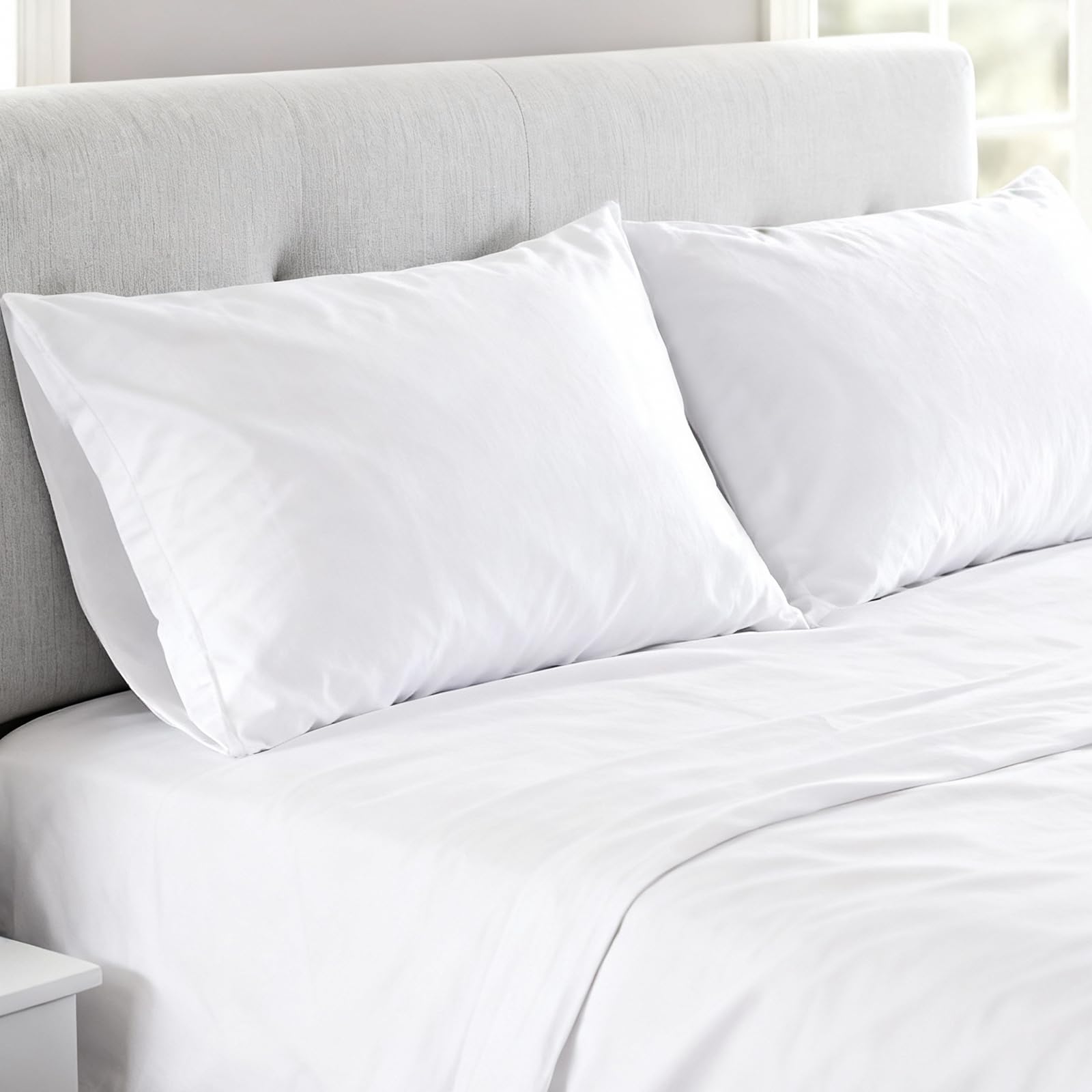 Pizuna (ピズナ) 100%コットン製 高級枕カバー 2枚組 - 天然綿400スレッドカウント ホテル品質 長繊維（ロングステープル）サテン織り、通気性 洗濯機対応 ピローケース 43×63cm - 2