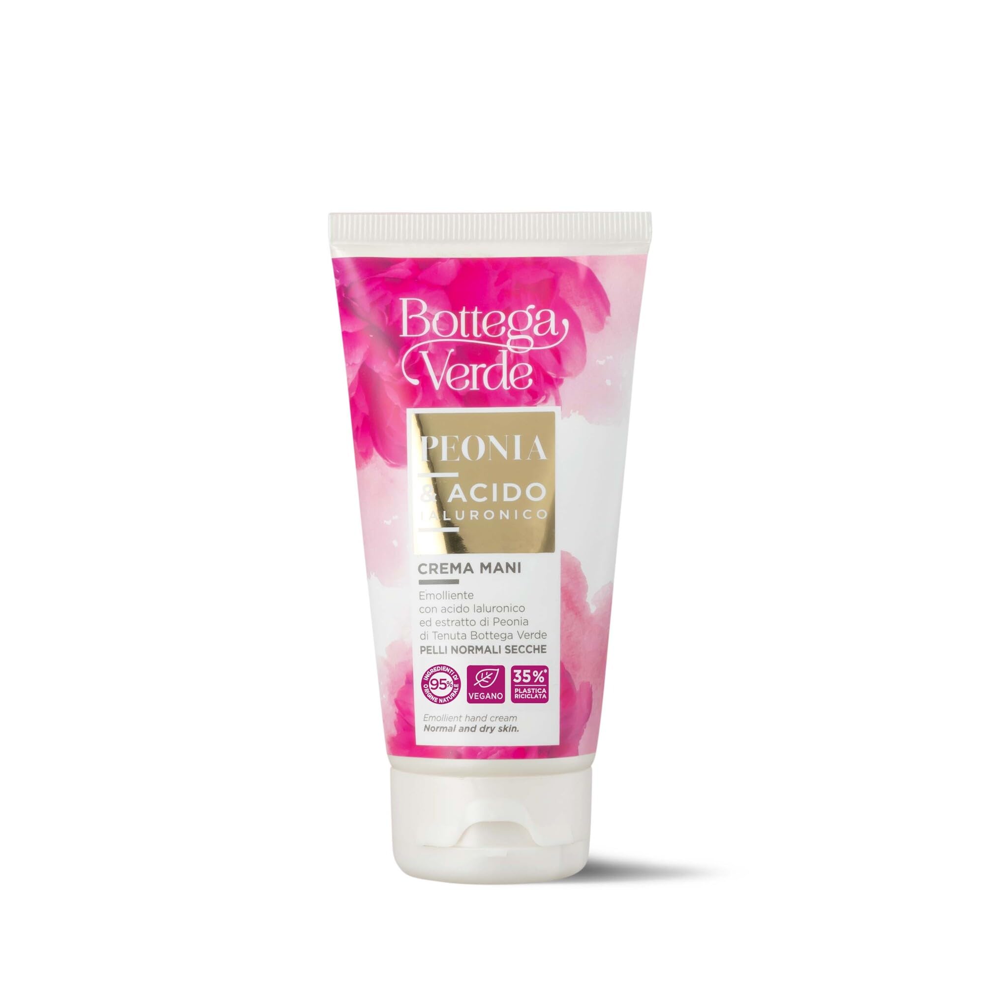 Bottega Verde - Crema Mani Peonia e Acido Ialuronico, 75 ml, Emolliente e Idratante, con Estratto di Peonia e Acido Ialuronico, per Pelli Normali e Secche