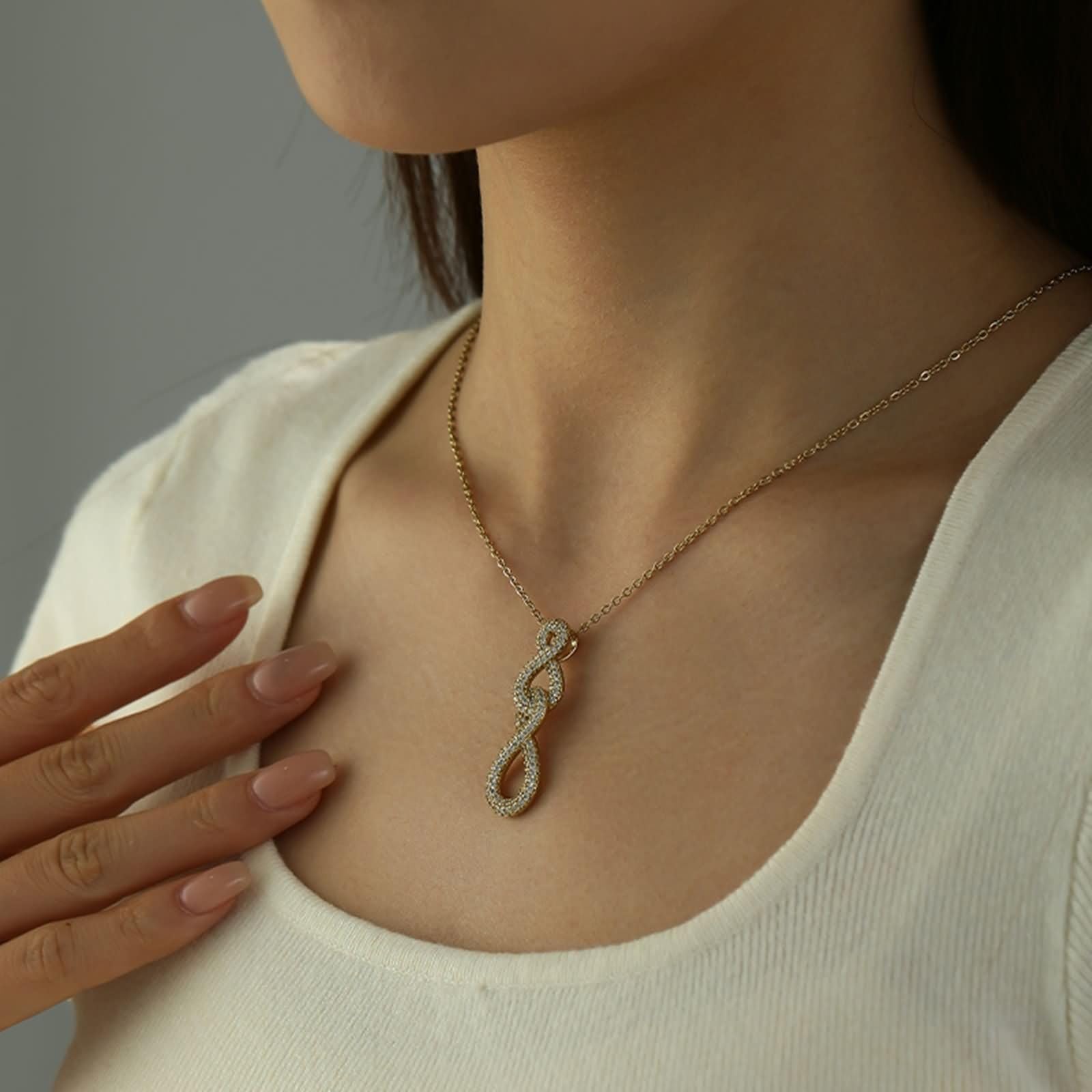 KnSam Collana in vero oro giallo 9 K/14 K/18 K con moissanite, ciondolo infinito in oro 375/585/750, collana da donna 45 cm