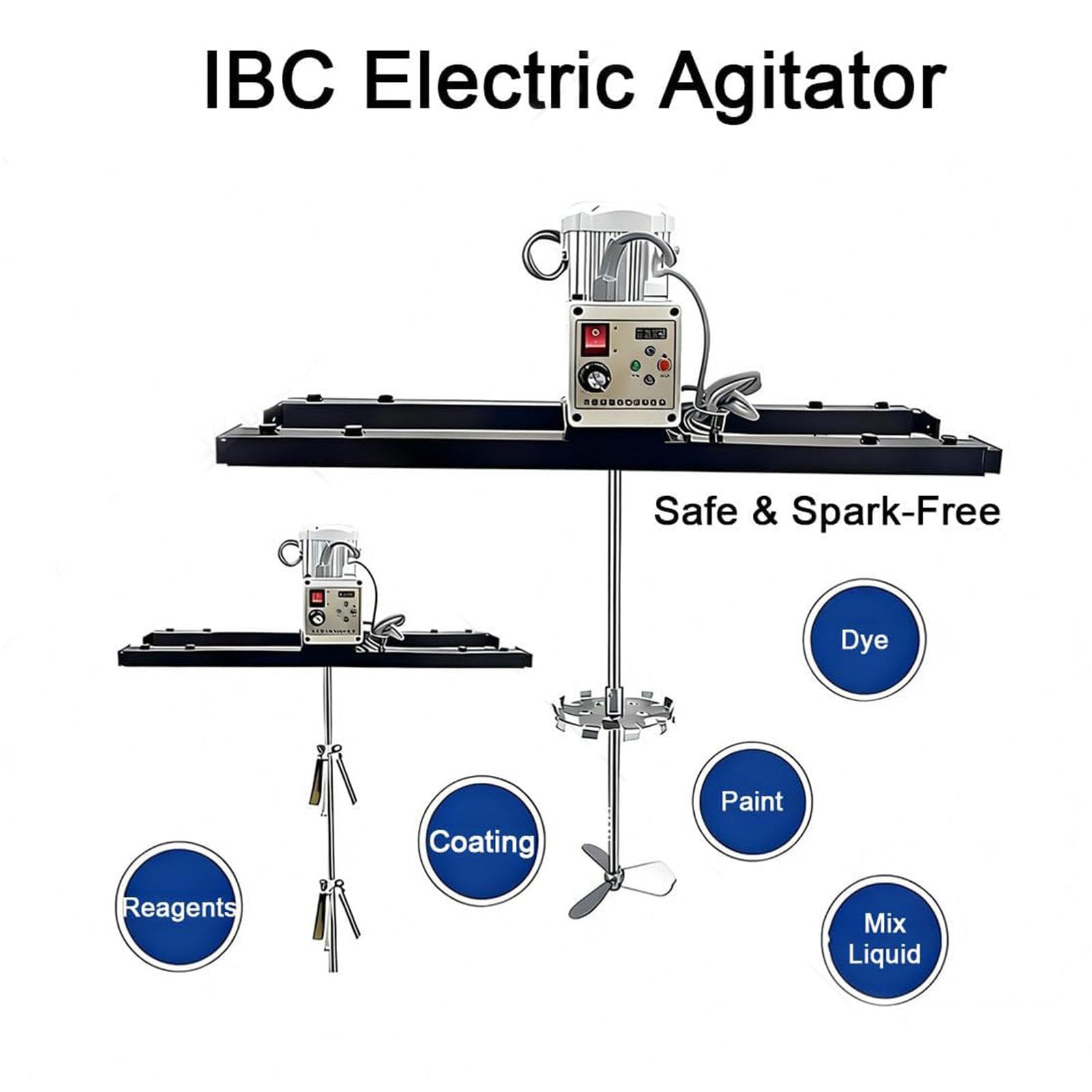Máquina neumática de agitación de pintura, mezclador industrial IBC, velocidad ajustable de 2100 W, capacidad de 1 tonelada, agitador eléctrico con colgador de soporte para barriles abiertos
