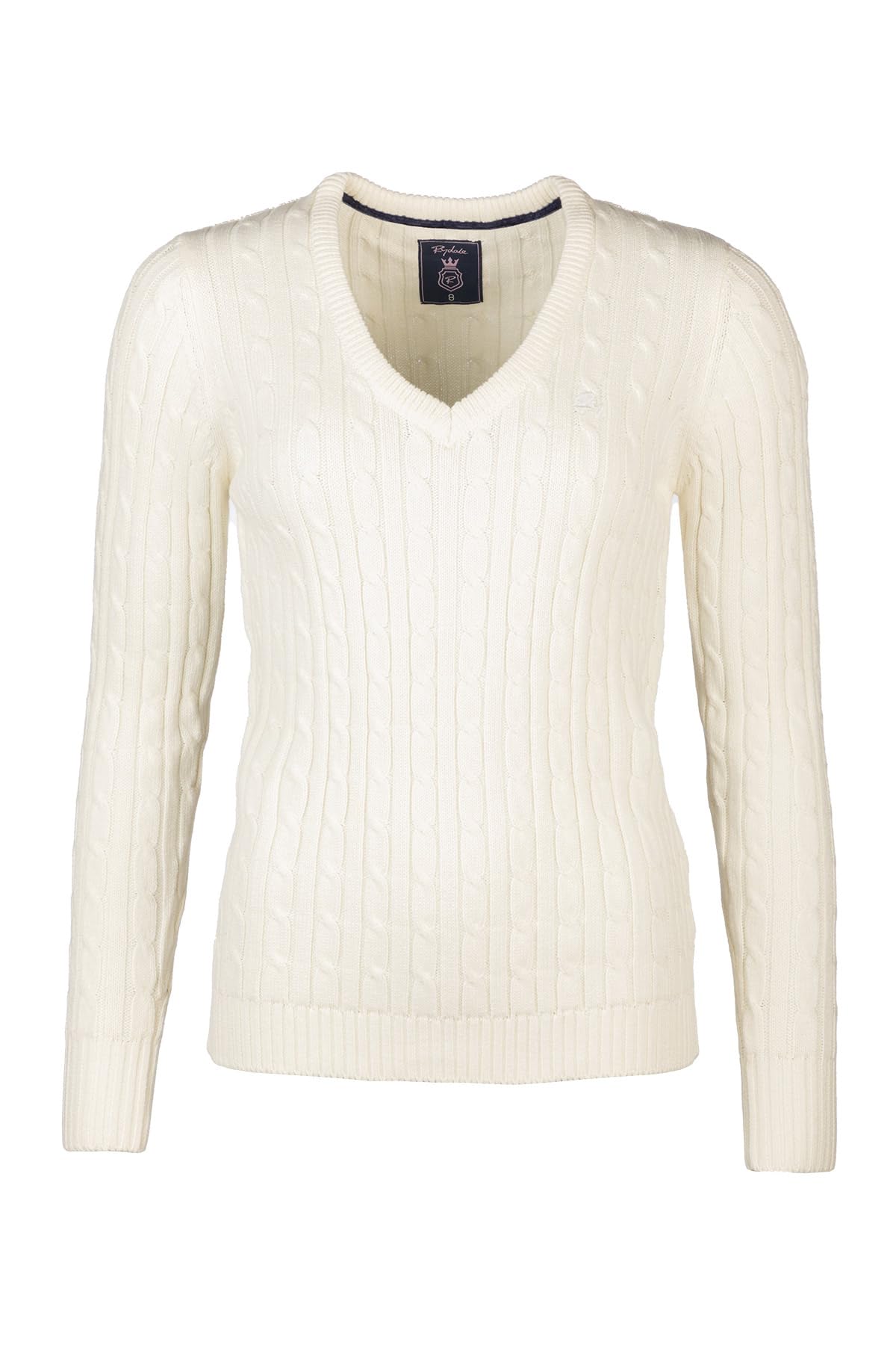 Rydale Women's Cream V Neck Cable Knit Jumper Chunky Knitted Jumper Pullover Sweater (Uk, Numeric, 8, Regular, Regular, )