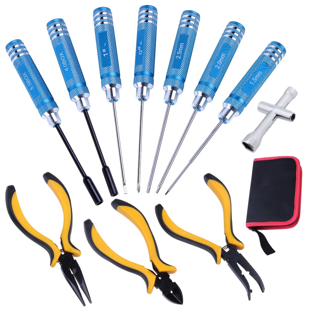 Hobbypark 11 in 1 Professional Multi RC Tools Kits Box Set Hex Driver Allen Keys Screwdriver Pliers Wrench Repair for RC Car Multirotors Airplane Boat