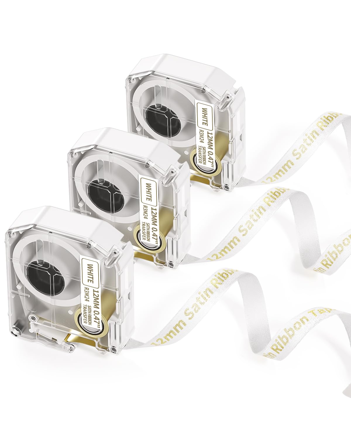 Phomemo M960 M950 Satin Ribbon Label Tapes x 3 - Compatible with Brother P-Touch M Tapes M-K231 M-K231 MK231,12mm x 2m,Gold on White Compatible with Brother PT-M95 PT-85 PT-70BM PT-90 PT-65