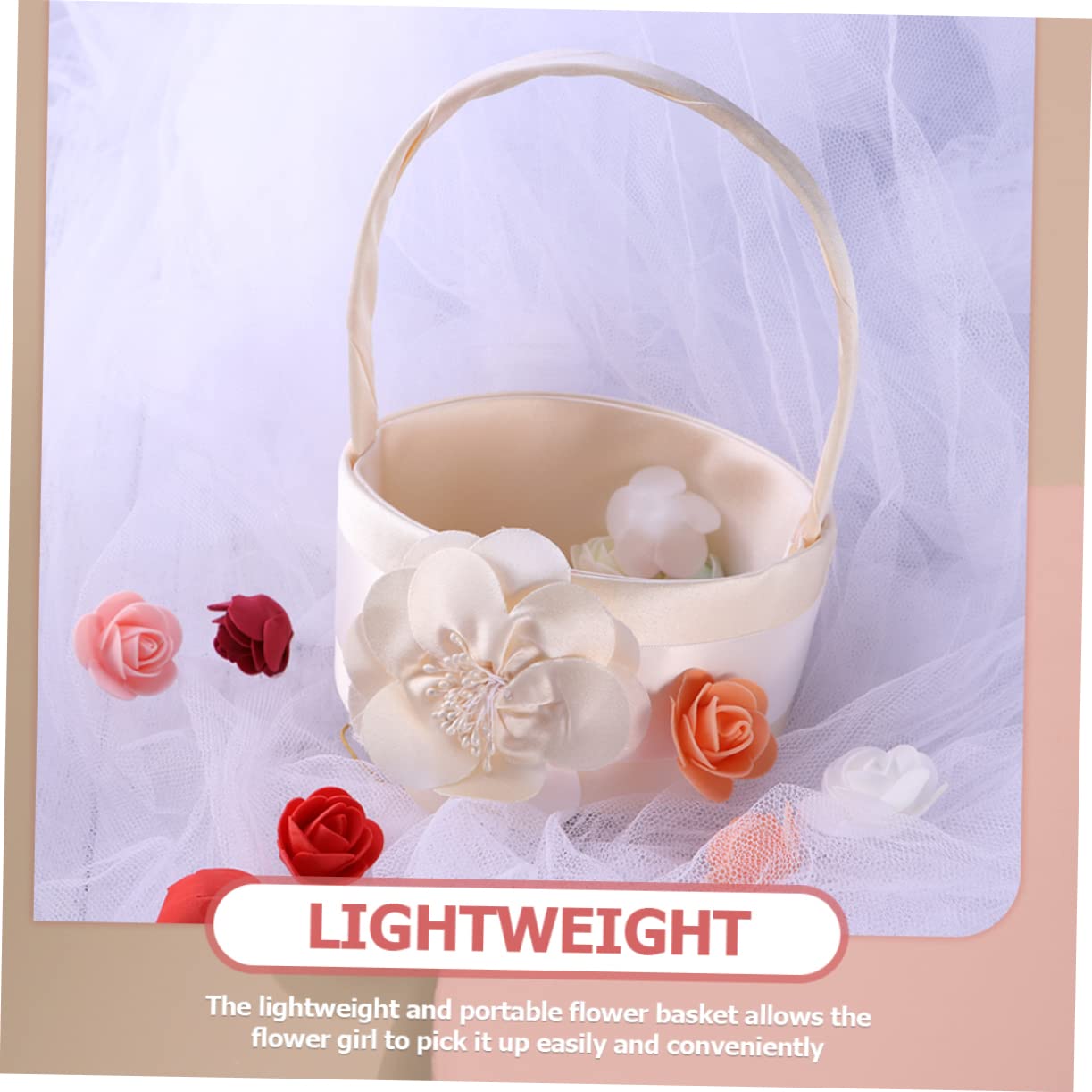 2 Stück-pack Runde Hochzeitskörbchen aus Stoff in Weiß, Handlich | Blumenmädchen, Zartes Satin Design, Passend für Jubiläum und Verlobungsfeier