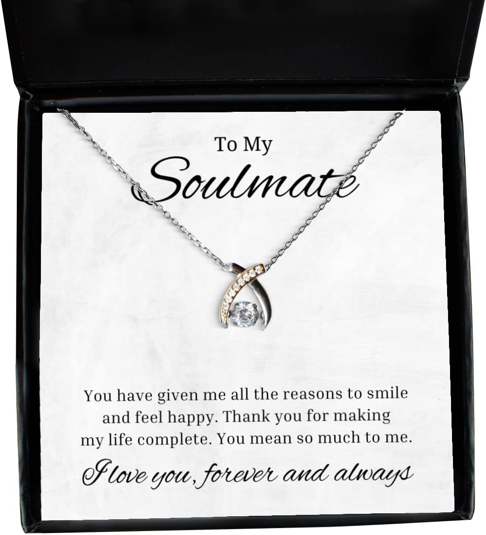 to My Soulmate Wishbone Dancing Necklace, You Have Given Me All The Reason to Smile, Best Birthday Gifts, Engagement Gifts, Wedding Gifts for Wife, Valentines Day Gifts for Her