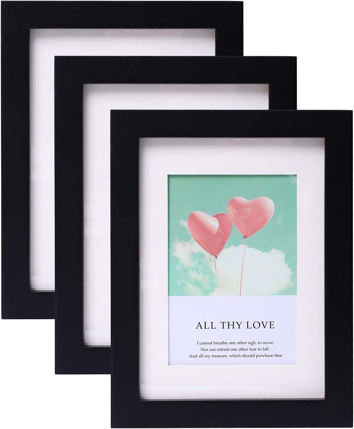 URATOT 3 Pack 5 x 7 Inches Wooden Plexiglass Picture Frame with Mat Photo Frames Set for Wall or Table Top Decoration, Black