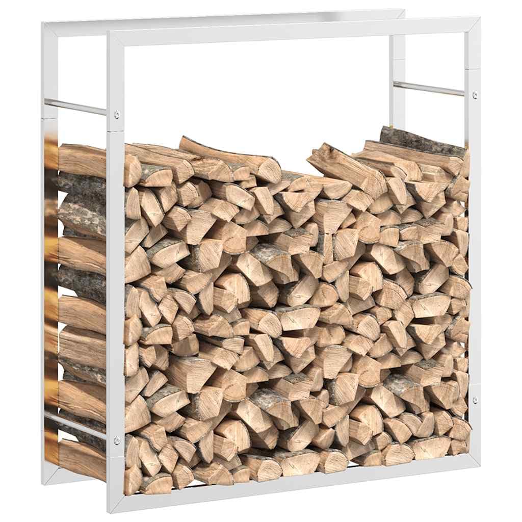 Regał na drewno ze stali nierdzewnej, 80 x 28 x 86 cm, solidny stojak do przechowywania drewna na zewnątrz, metalowy pomoc w układaniu w stos do kominka i ogrodu, odporny na korozję i trwały.