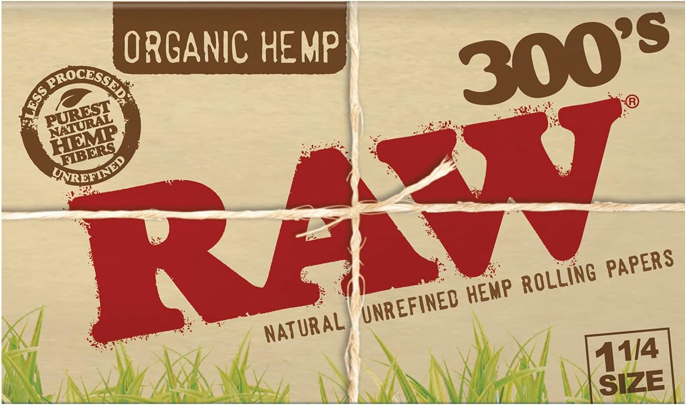 RAW Organic 300's 1 1/4 Size Cigarette Papers | Includes ARC Saver Tube (Full Box - 40 Packs)