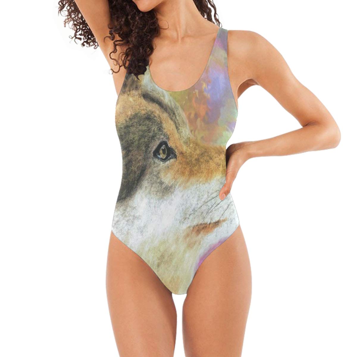 Women One Piece Swimsuit Colorful Wolf Classic Backless Beach Swimwear