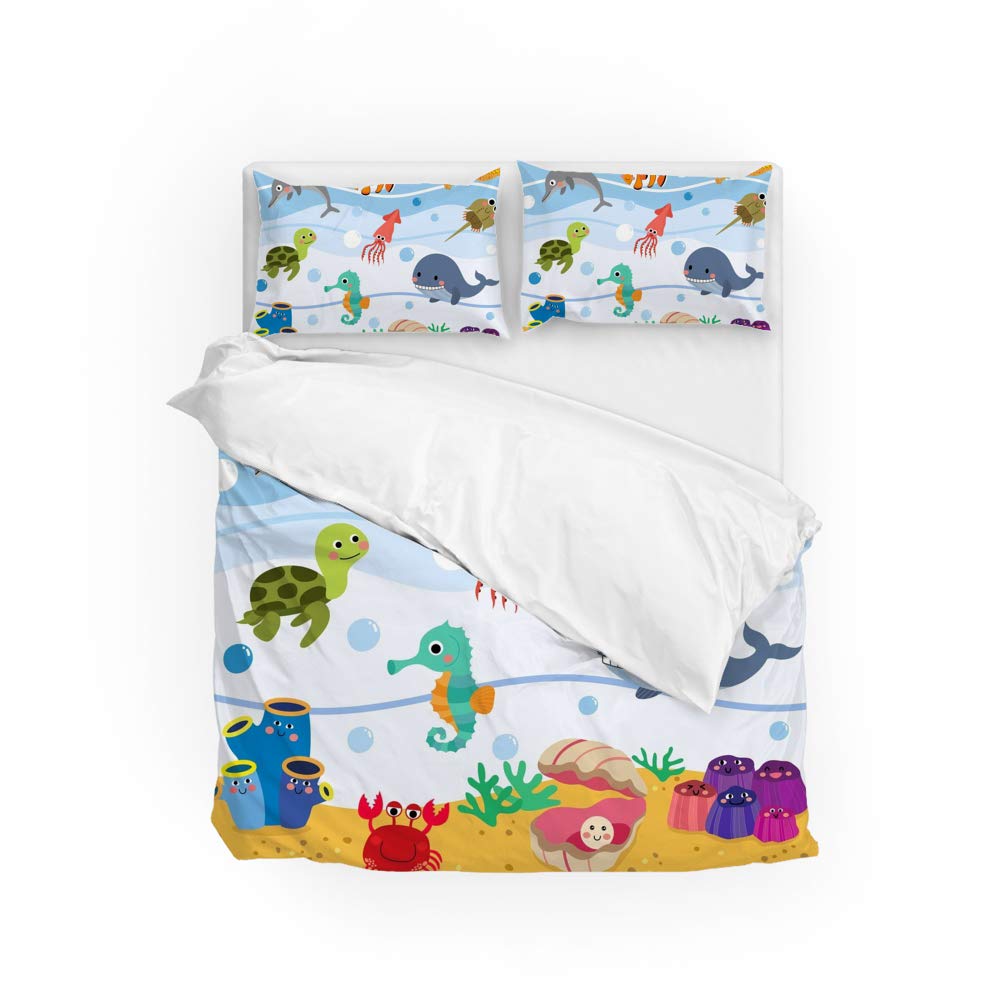 Parure de lit animaux de mer textile doux sans repassage pour lit d'enfant et d'adulte