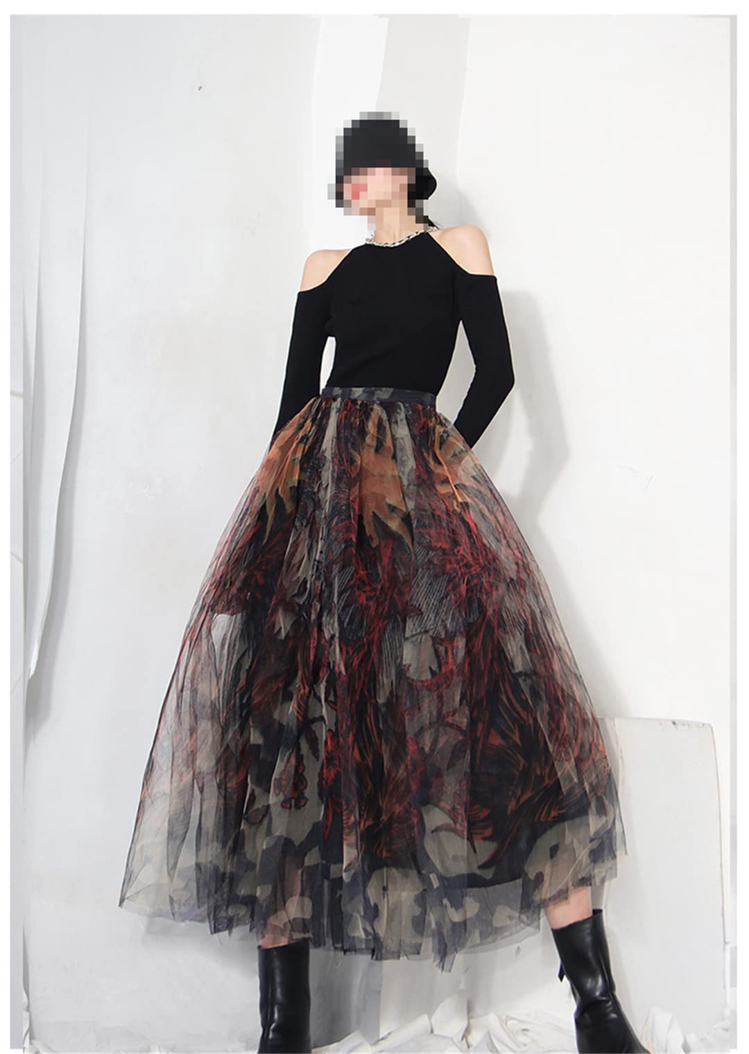 Gonne in Tulle Irregolari a Vita Alta per Donna Gonna Lunga in Rete di Pizzo Gonne Lunghe a Trapezio Primaverili Black S