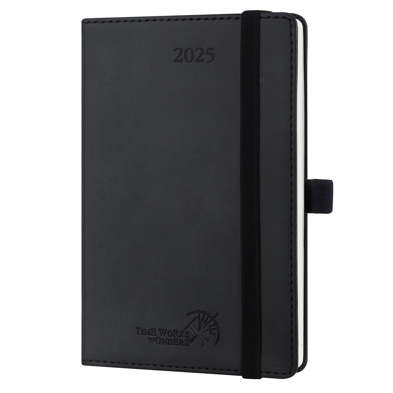POPRUN Agenda 2025 Semana Vista Bolsillo 16 x 10,5 cm, Tapa Blanda en Agenda Semanal 12 Meses de Ene 2025 a Dic 2025, 1 Semana 2 Páginas, 100 GSM Papel, Negro