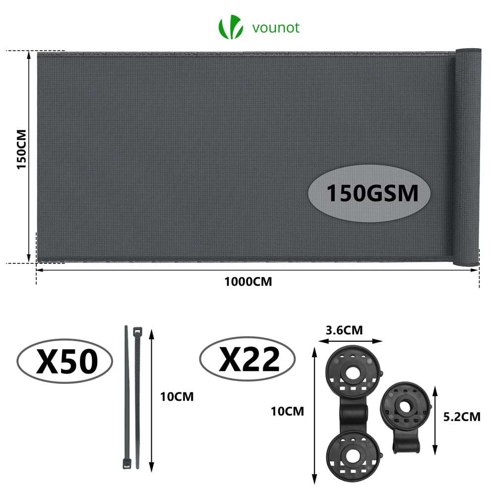 vounot® Brise Vue Occultant en HDPE 150g/m² avec Attaches et Clips de Fixation Protection Rayons UV Résistant aux Déchirures et au Vent Protection pour Jardin Balcon 1.5x10m Anthracite - 3