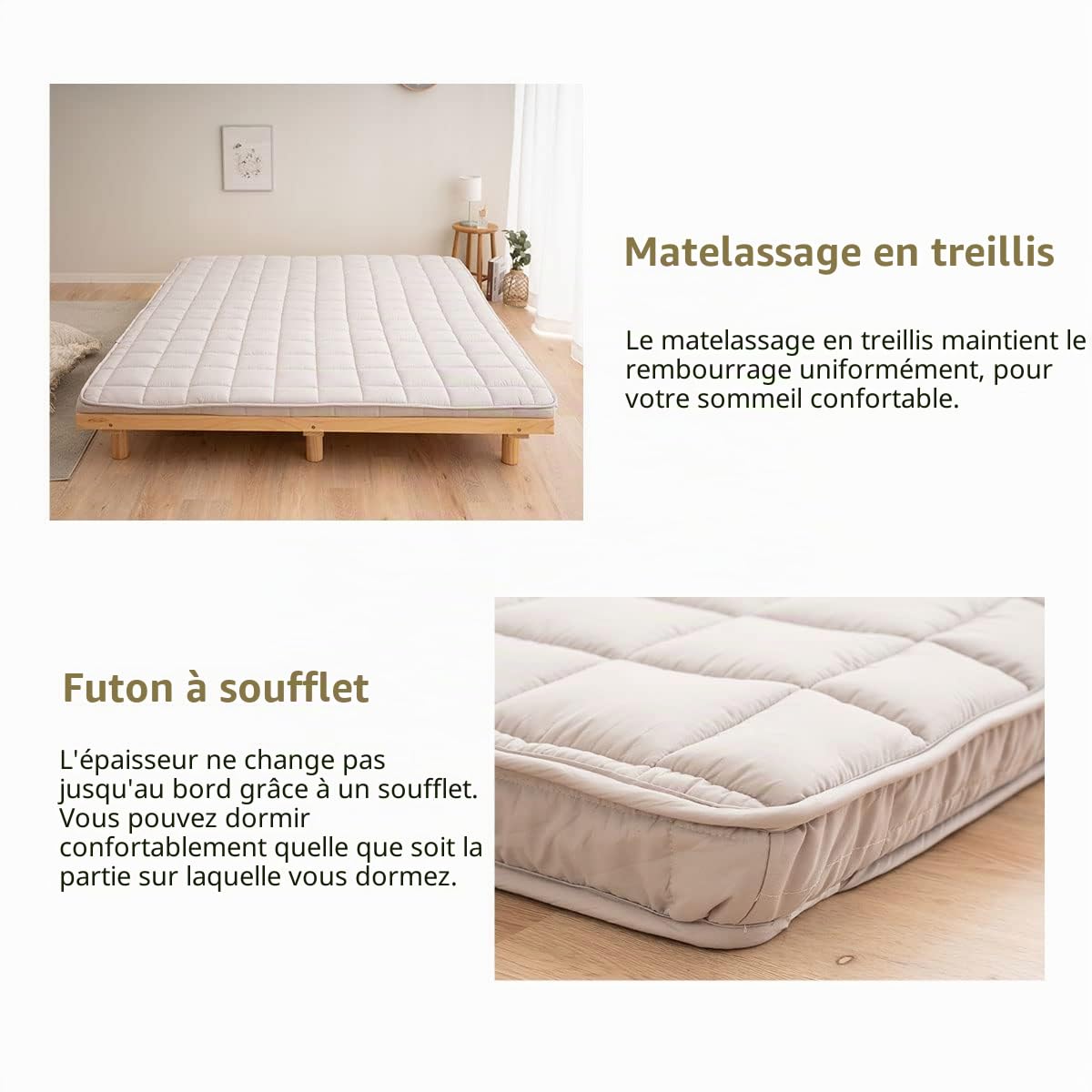EMOOR Matelas Futon Rembourré Japonais Machi 160 x 202 cm Gris, Stockable Pliable avec Bandes Élastiques Soufflet Lit D'invité Sol Couchage Tatami