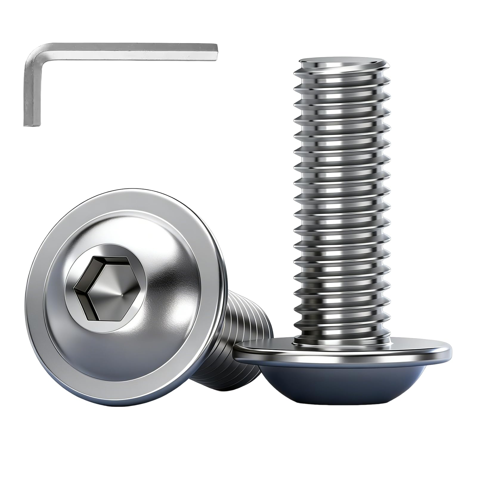 YOOZIYA 20pcs M6x20mm Flanged Button Head Socket Screws Stainless Steel A2 304 Allen Hex Drive, Full Thread Machine Bolts with Allen Key for Furniture,Metal,Woodworking