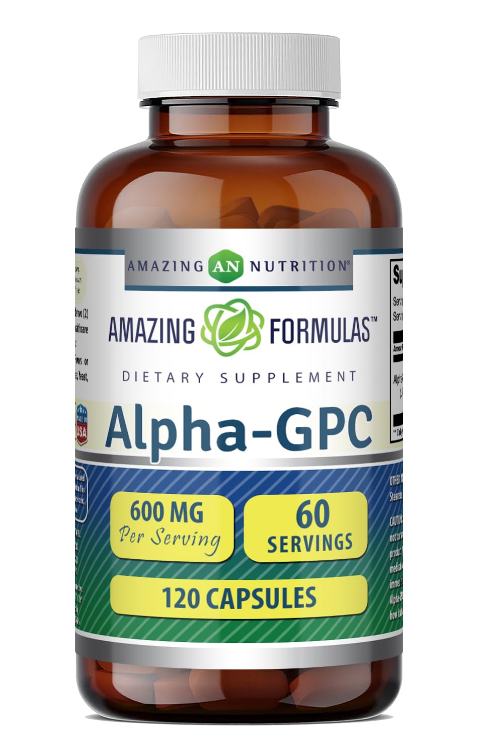 Amazing Formulas Alpha GPC Supplement | 600 Mg Per Serving | 120 Capsules | Non-GMO | Gluten Free | Made in USA 120 Count