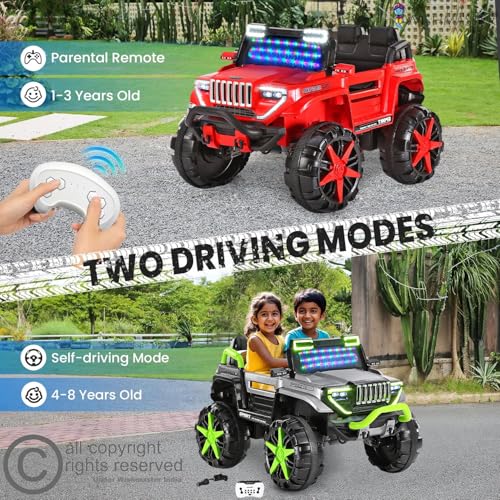 Image of Driving EV Cars for 1, 2, 3, 4, 5, 6 Years | Remote + Steering + Mobile App Control | Kids Jeeps (Thar Jumbo Size Jeep [1-8 Year Kids], Yellow)