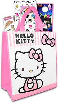 Hello Kitty Party Favor Bags Set - 6 Pack Reusable Hello Kitty Party Goodie Bag Totes Plus Stickers Tattoos More | Sanrio Birthday Party Supplies Bundle