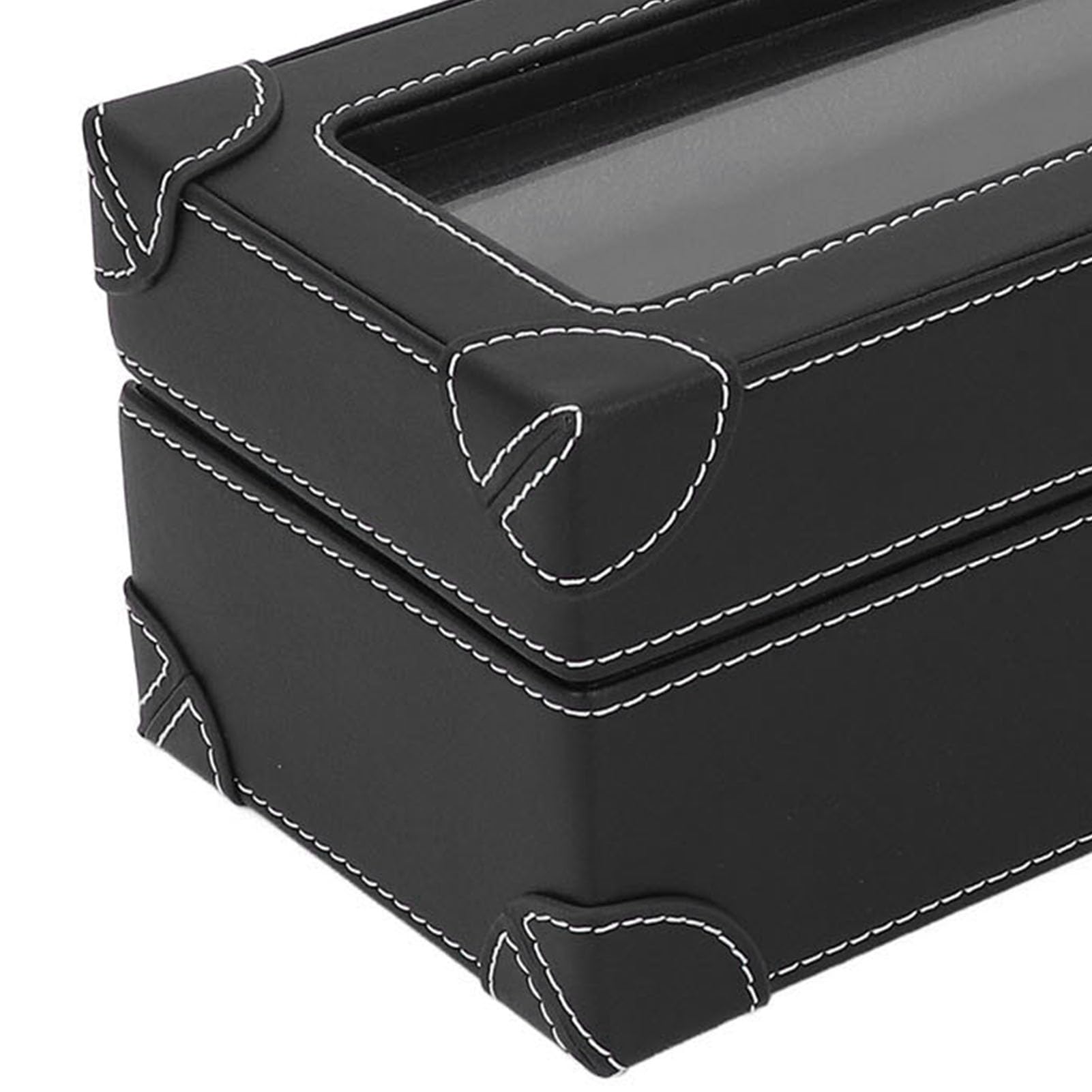 Porta Orologi in Similpelle Microfibra con Vetro e Fodera in Morbido Peluche, Custodia 5 Slot per Uomo