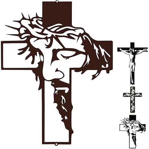 iwaki Stunning Openwork carved Wall Cross for Church, Home, Office, and Baptism Decor - Unique Antique crucifix with Intricate Carved Patterns for Religious Occasions(Brown)