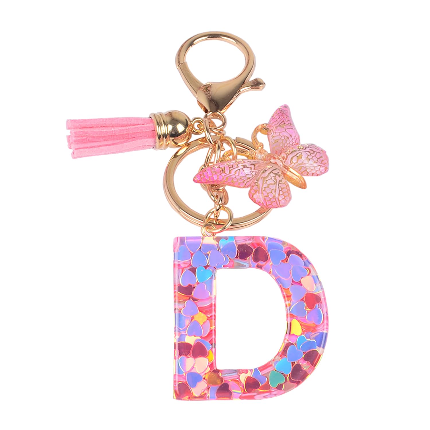 Ypymod Unisex Rosa-D Keychain, Letter Keychain, Butterfly Pendant Keychain With Initials, D, One Size