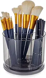 Organizador de pincéis de maquiagem – Recipientes rotativos de 360° transparentes para penteadeira, mesa, bancada, suporte de caneta giratória para mesa, suporte redondo para pincel de maquiagem com 5 compartimentos, para cosmísticos (cinza)