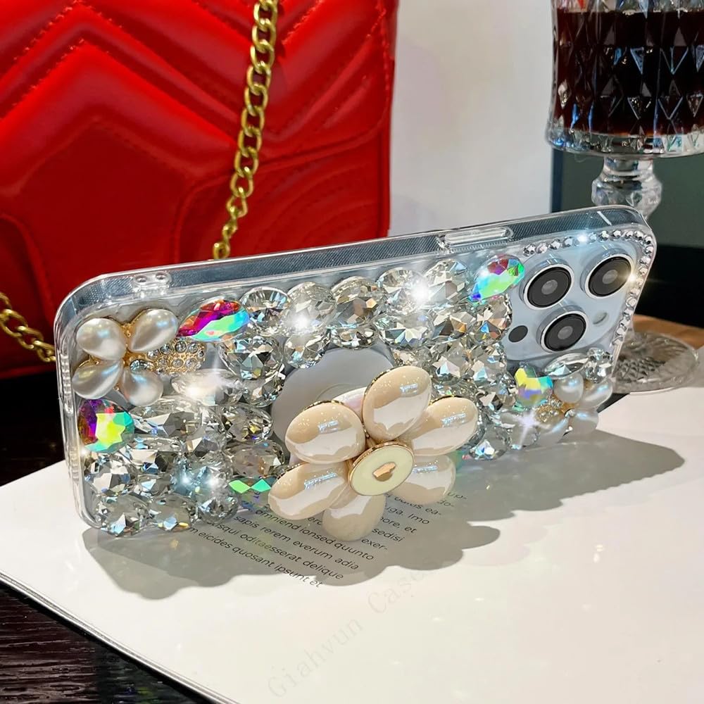 Estuche para teléfono con diseño de Flores Brillantes y Perlas de Agua y Diamantes, Apto para iPhone 15, 14, 13, 12, 11 Pro MAX, XR, XS, X, 7, 8 Plus, Plateado, para iPhone 11 Pro