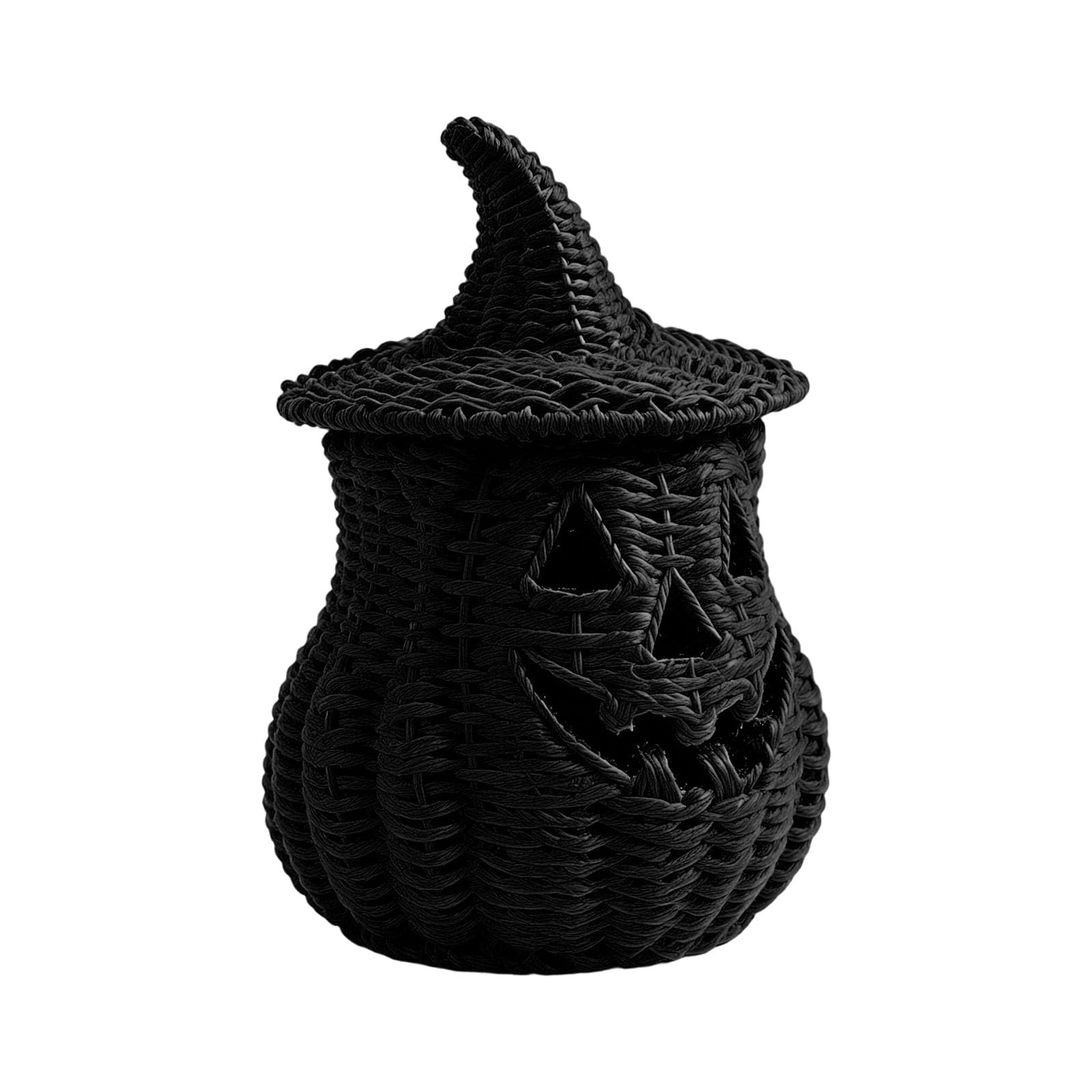 Corlidea Halloween Woven Seagrass Pumpkin for Halloween Scary Candy Storage Home Decoration Black Witch Hat Pumpkin Lantern Autumn Rustic