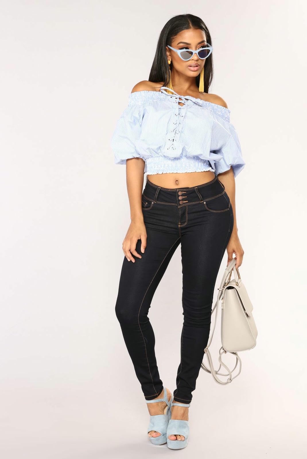 Jeans da Donna Eleganti Magri per Le Donne Snelli di Primavera Fascia Alta E Autunno-Azzurro-XL