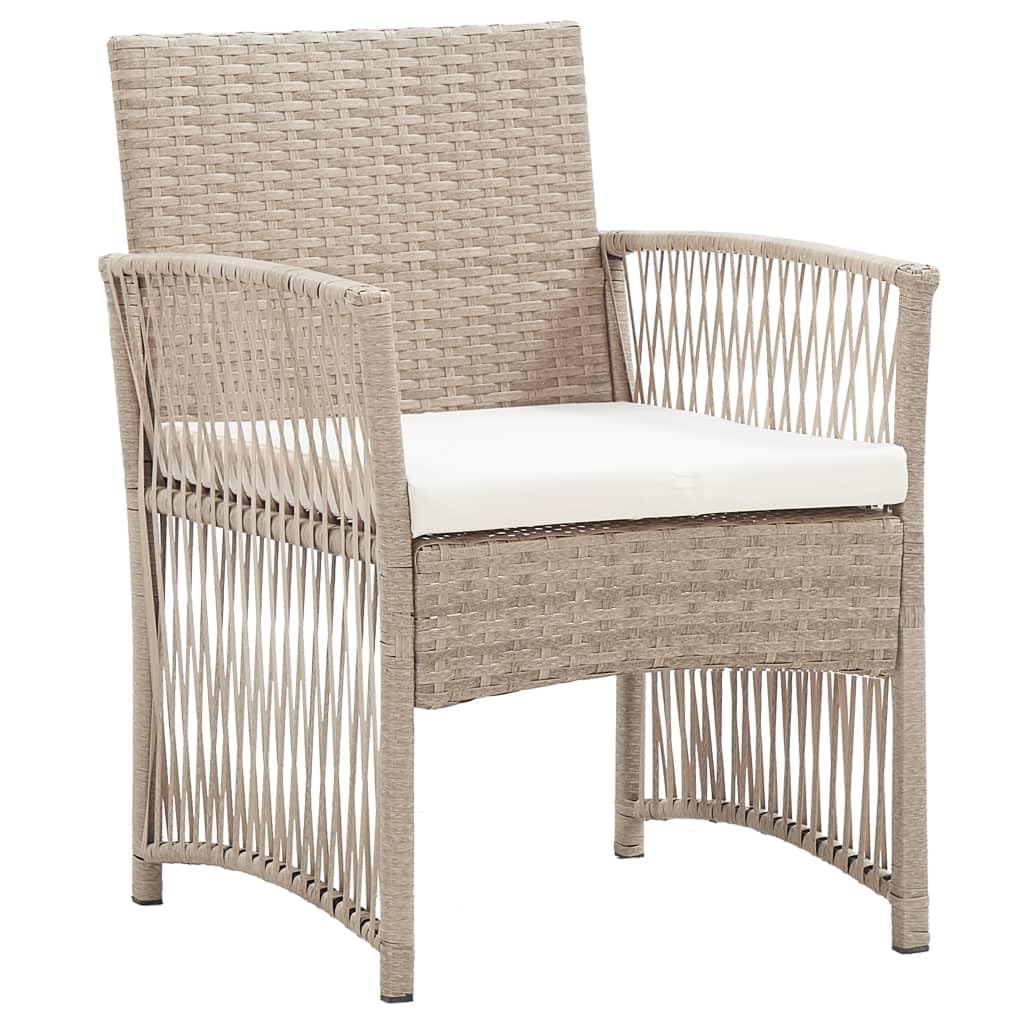 vidaXL Patio Armchairs with Cream White Cushions - Beige Poly Rattan, Set of 2, Durable Powder Coated Steel Frame, All-Weather Outdoor Seating, Easy to Clean