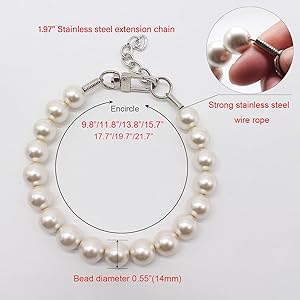 0.55 inch Big Pearl Dog Collar,Suit for Medium Large Dog,Occasions and Garden Party,Strong Stainless Steel Wire Rope,Elegant Exquisite Adjustable Dog Pearl Necklace