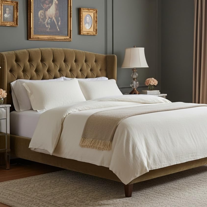 Whites of London | Parure de lit de luxe en lin | 100 % lin français | Ultra doux et respirant | Taie d'oreiller brodée à la main | 1 housse de couette et 2...